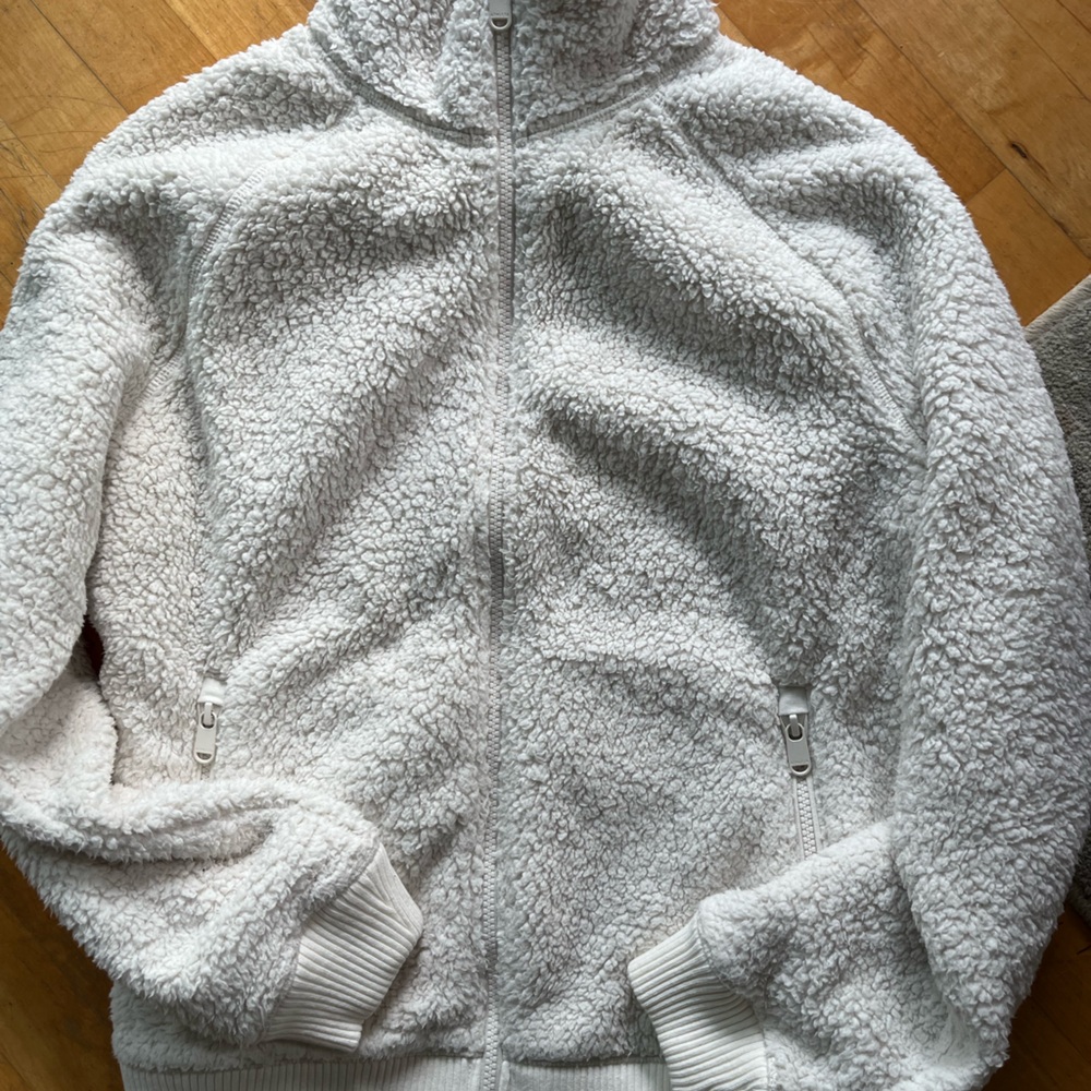 Athleta White Sherpa Zip-Up Jacket